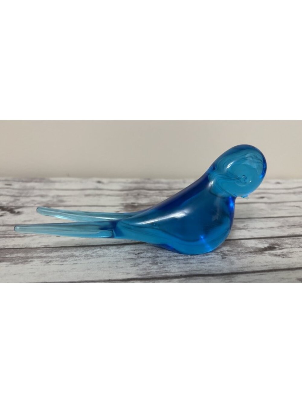 Vintage Mid Century Blue Art Glass Bird Swallow Hand Blown Long Tail Sweden